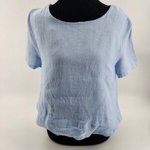 Spighe Di Lino Italy Linen‎ Blouse Shirt Blue M Medium Ballon Bottom